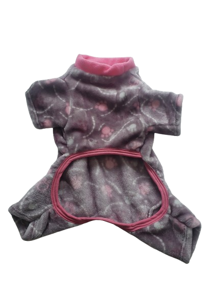 Conjunto para Mascota – Gris con Detalles de Huellitas Rosadas (Talla 2)