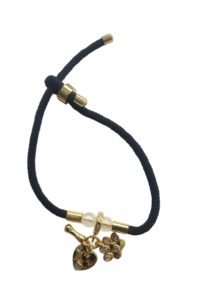 Pulsera Ajustable con Dijes de Huella, Corazón y Huesito