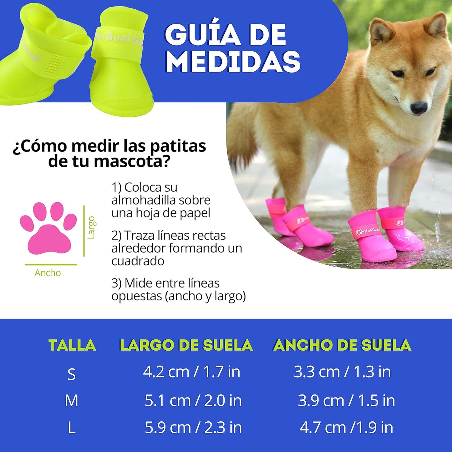 Botas Impermeables de Silicona para Perros – Talla L (4.7 x 5.9 cm)