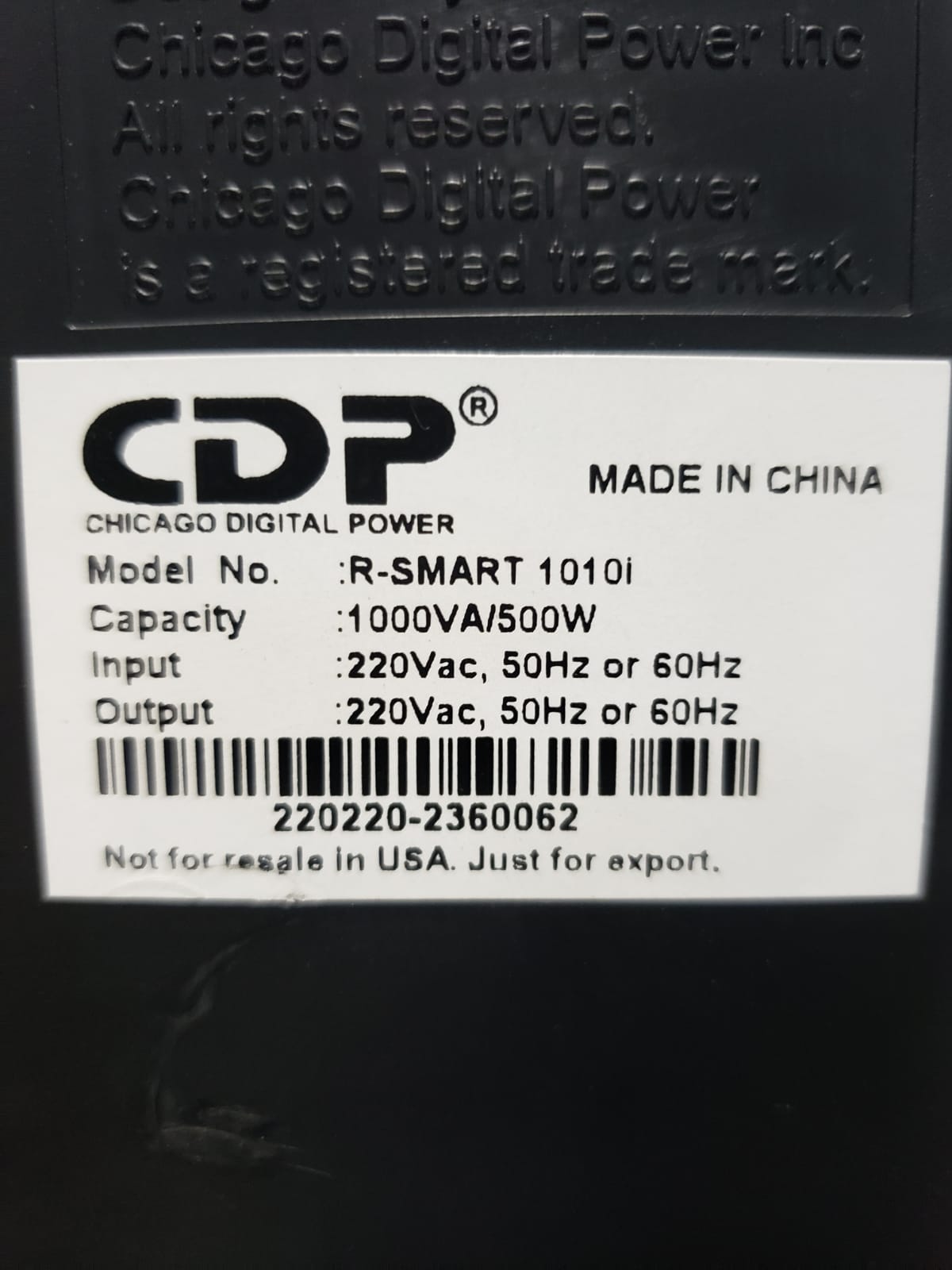 UPS CDP R-SMART 1010i – 1000VA / 500W | Autonomía de 30 Min | Negro/Plata