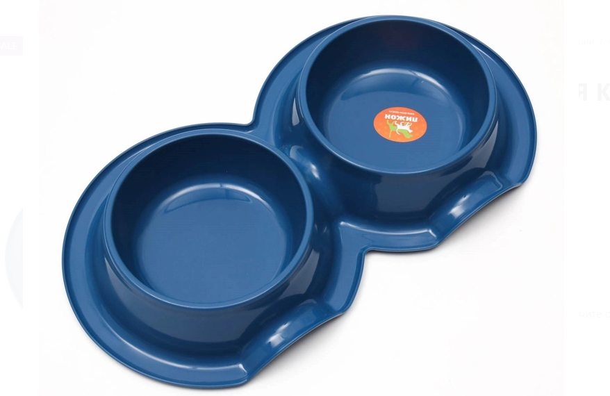 Plato Doble para Mascotas – Color Plomo y Azul