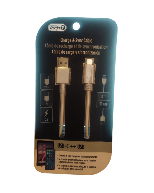 Cable Tech 1 Charge & Sync USB-C a USB — 91 cm