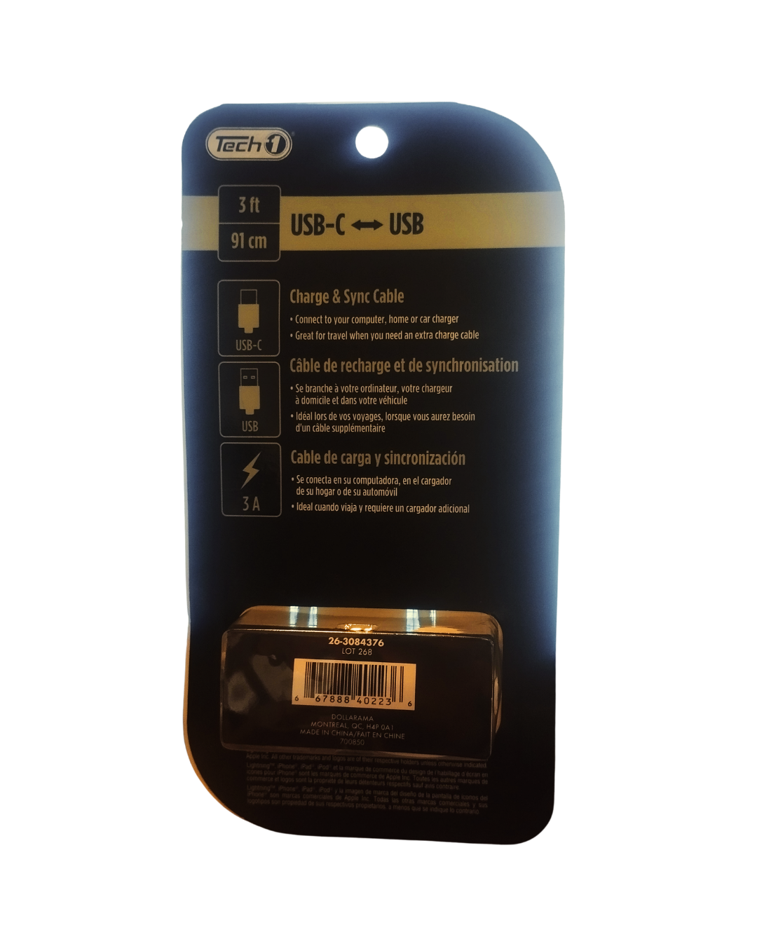Cable Tech 1 Charge & Sync USB-C a USB — 91 cm
