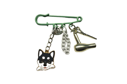 Broche Turquesa con Dijes de Perrito, Huellita, Secador y Tijera