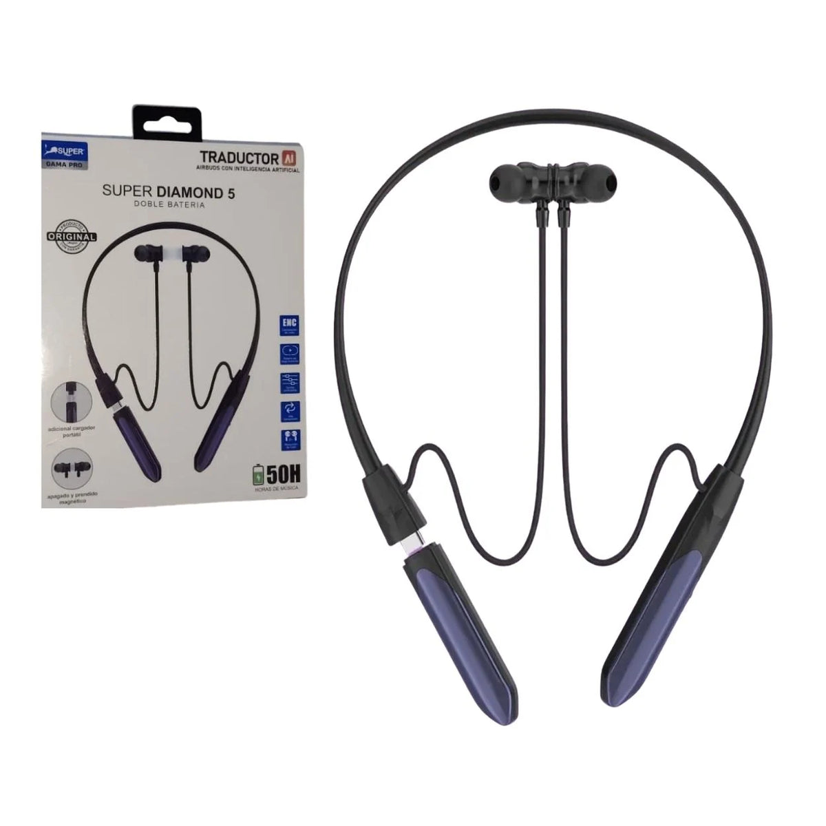 Audífonos Bluetooth 5.3 Super Diamond 5 — 50H + Traductor AI